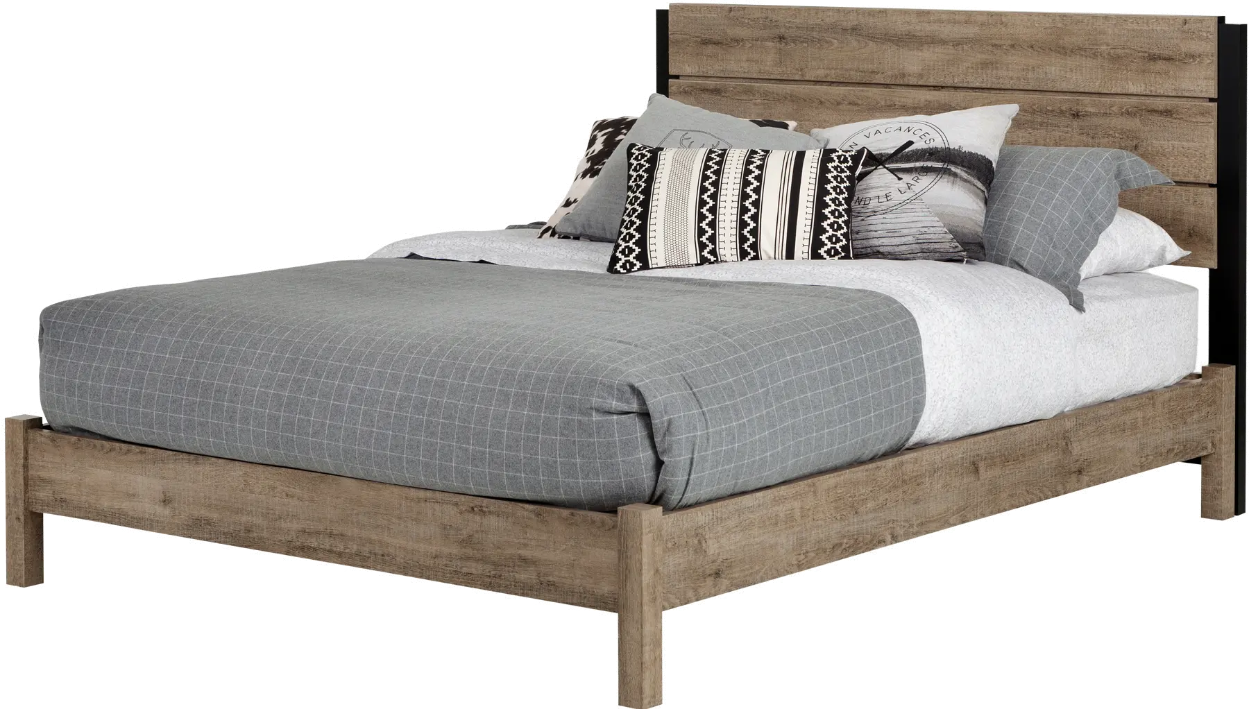 Munich Weathered Oak Full Platform Bed Set - South Shore