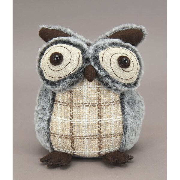 Gray Owl With Plaid Front Figurine