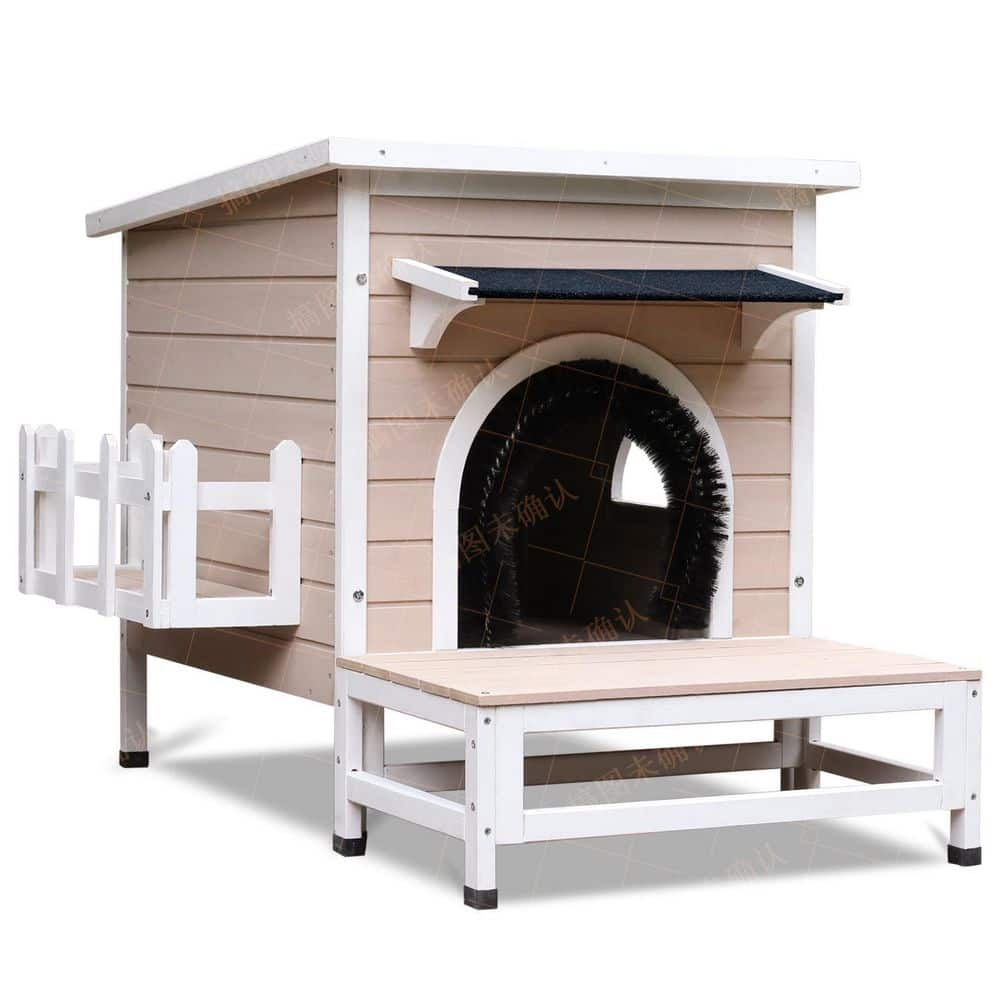 Tatayosi Outdoor Indoor Wooden Cat House with open weatherproof asphalt roof and removable floor J-H-W118840726