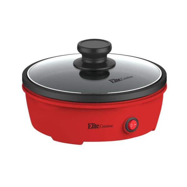 Elite Cuisine Cuisine 8.5 in. Red Round Personal Skillet with Glass Lid EGL-6101