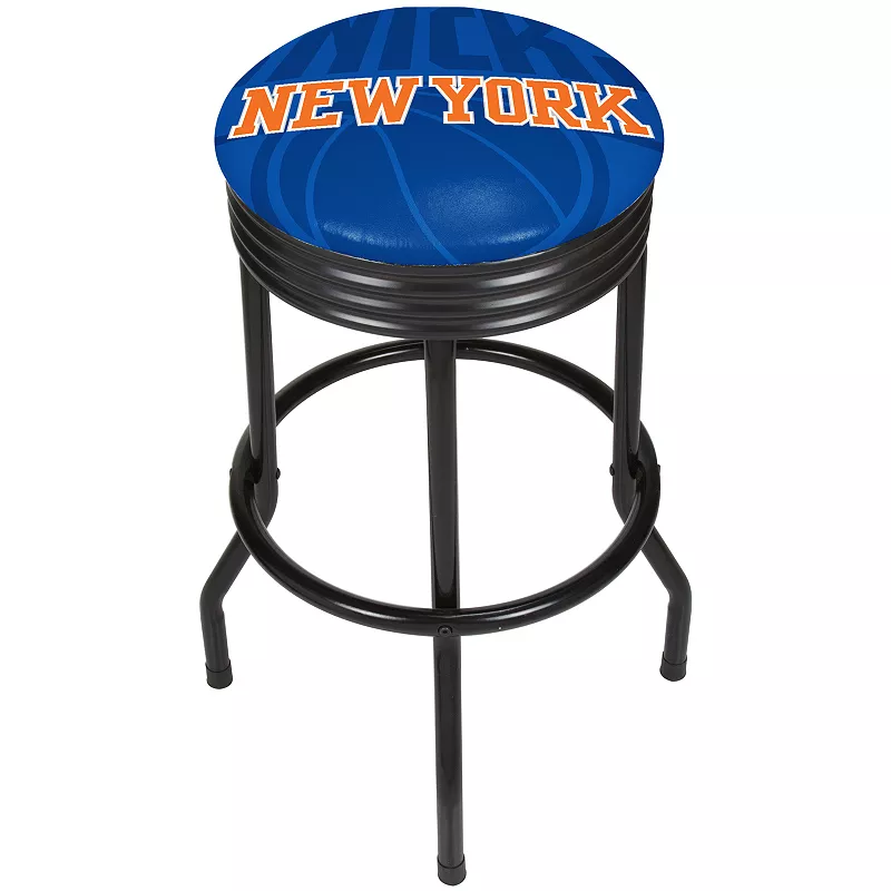 New York Knicks Padded Ribbed Black Bar Stool