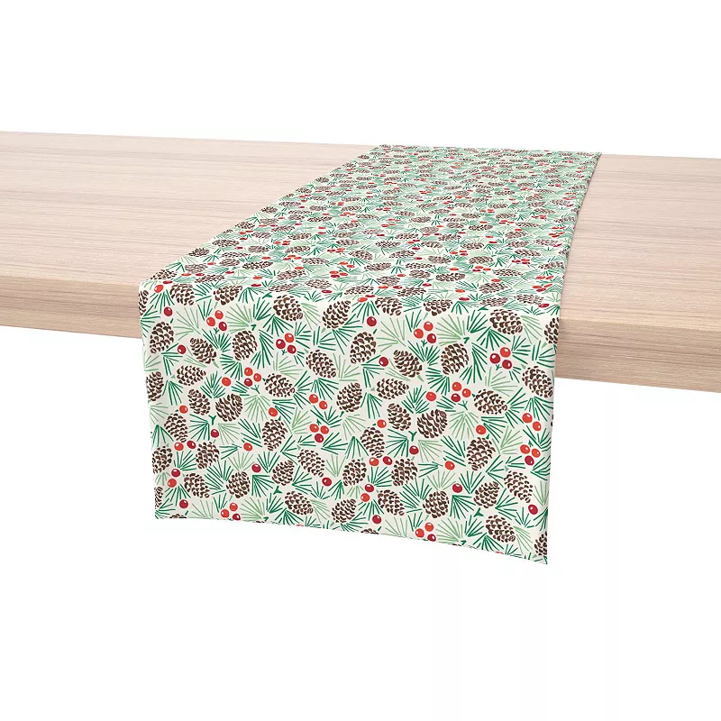 Table Runner， 100% Cotton， 16x108， Holiday Foliage and Berries