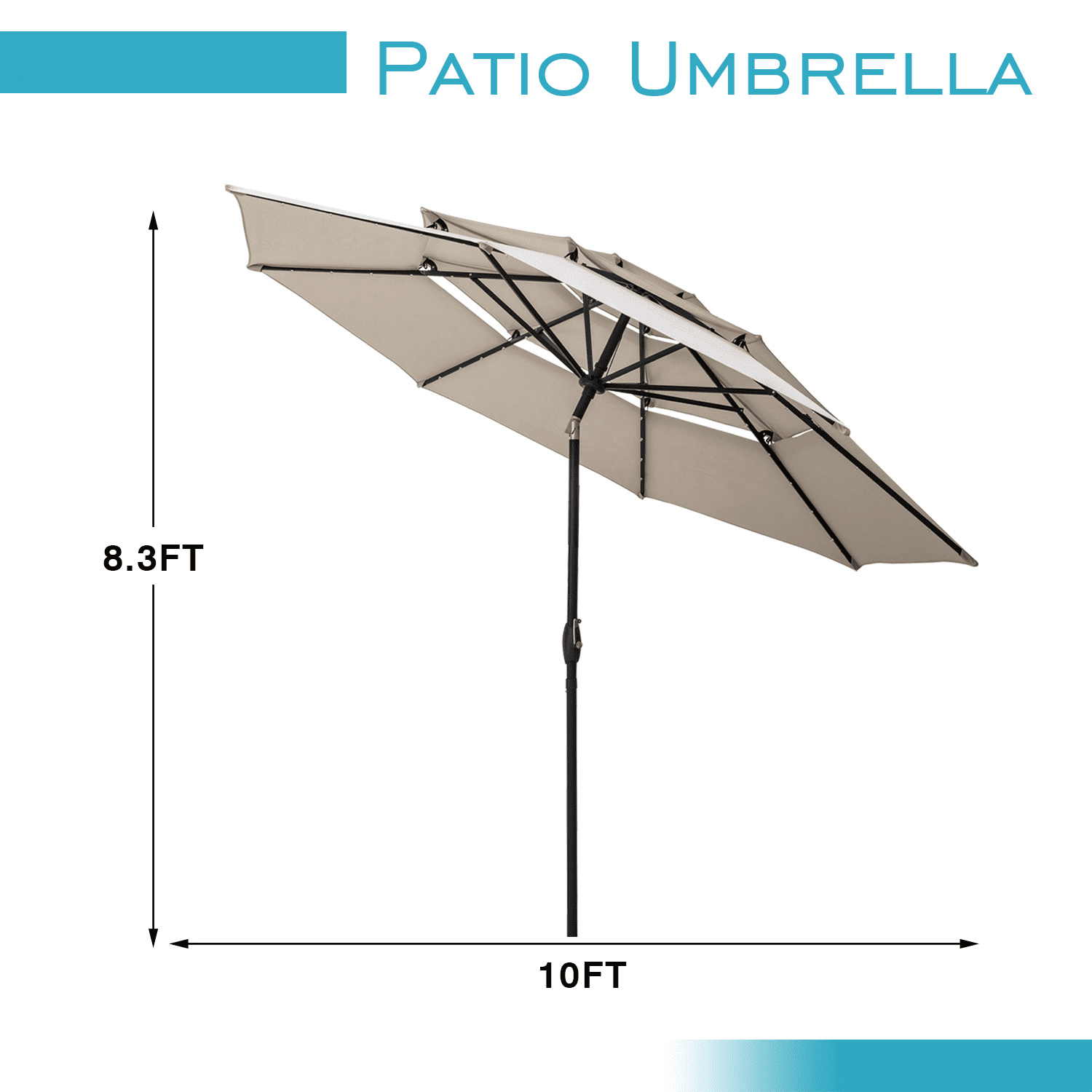 Autlaycil 10Ft 3 Tiers Patio Umbrellas Solar 32 LED Lighted Umbrella with 8 Ribs Patio Table Umbrella, White