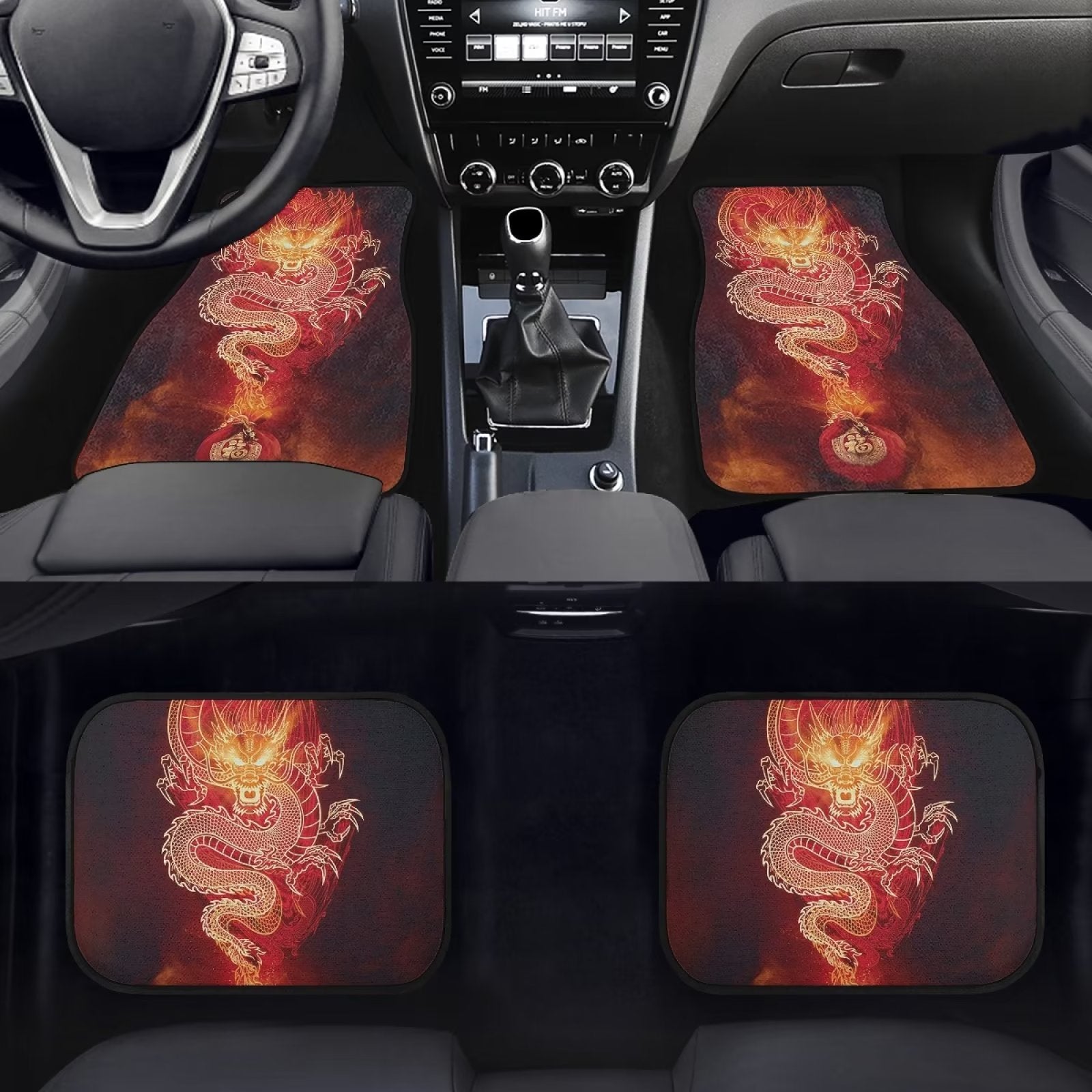 FKELYI Bless Dragon Car Floor Mat Full Set of 4 for Women Men Hard-Wearing Weather Mats for Almost Cars Easy to Install Front and Rear Car Floor Mats