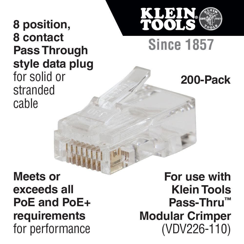 Klein Tools Pass-Thru Data Plug CAT6 200 Pk VDV826763 from Klein Tools