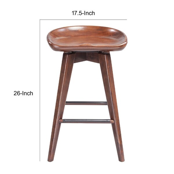 Esme 24 Inch Swivel Counter Stool， Contour Seat， Wood， Tapered Legs， Brown