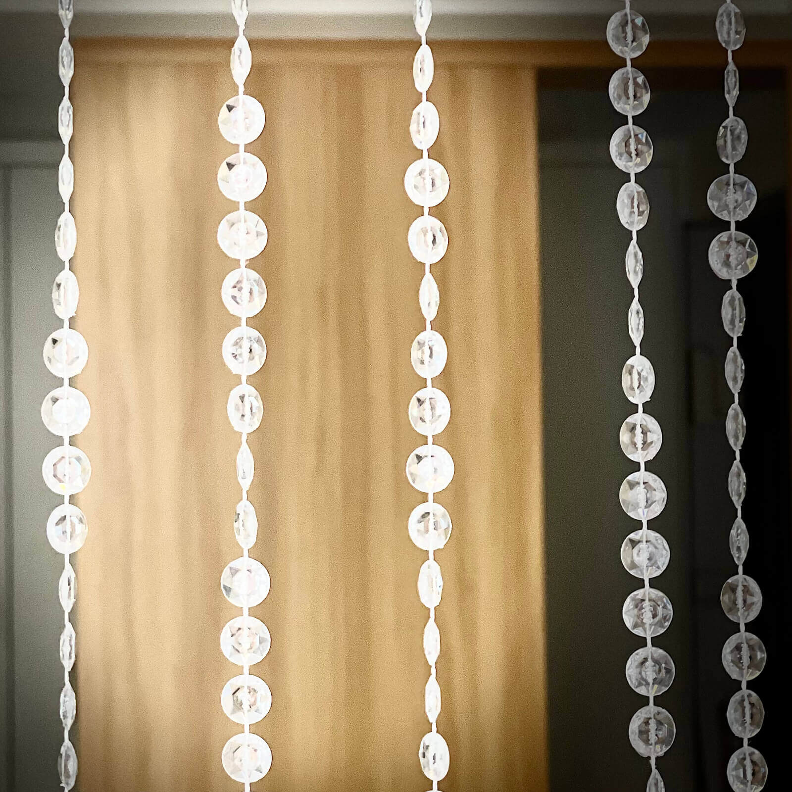 Acrylic Crystal Beaded Curtain with Polyester Rod Pocket, 43 Strands Room Divider Clear Diamond Cut Beads Doorway String Curtain - 5ftx16ft