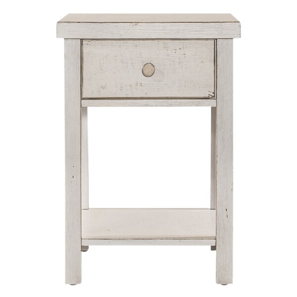 Modern Farmhouse Flea Market White Distressed Drawer Chair Side Table