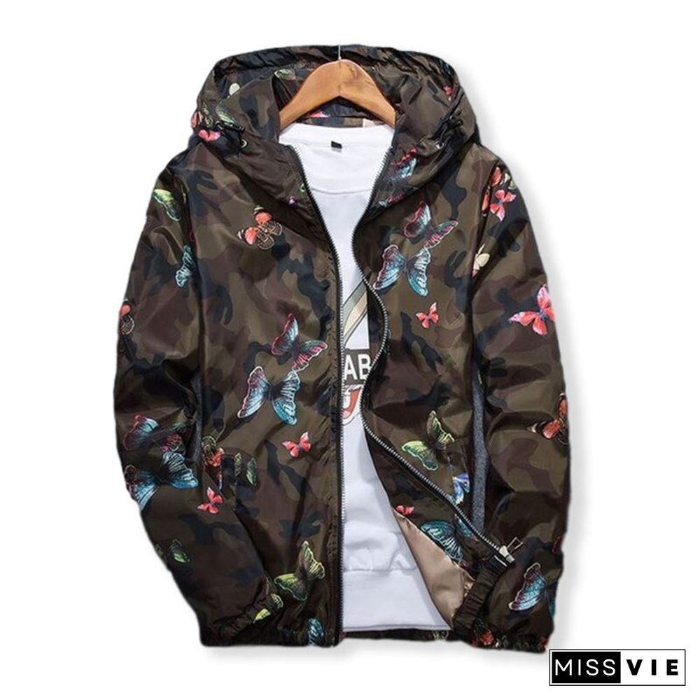 High Quality Women Windbreaker Jacket Spring Summer Camo Thin Female Camouflage Butterfly Windbreaker Coats Hooded