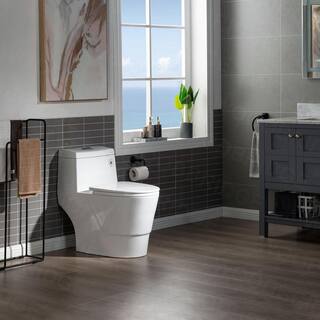 WOODBRIDGE Bristol 1-Piece 1.01.6 GPF High Efficiency Elongated All-In One Toilet with Soft Closed Seat Included in White HT0019