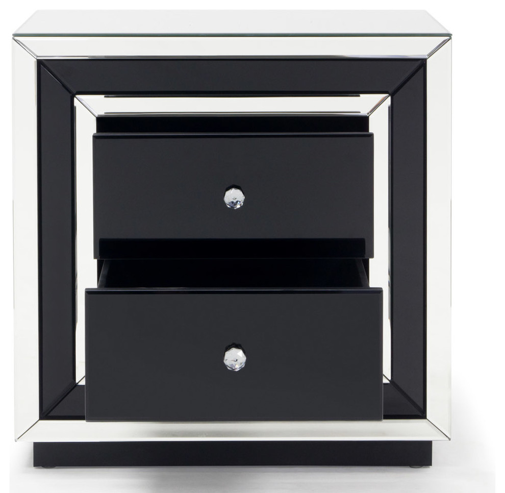 Modern Malibu Side Table Clear Smoked Black Mirrored Finish 2 Drawers   Contemporary   Accent Chests And Cabinets   by Zuri Furniture  Houzz