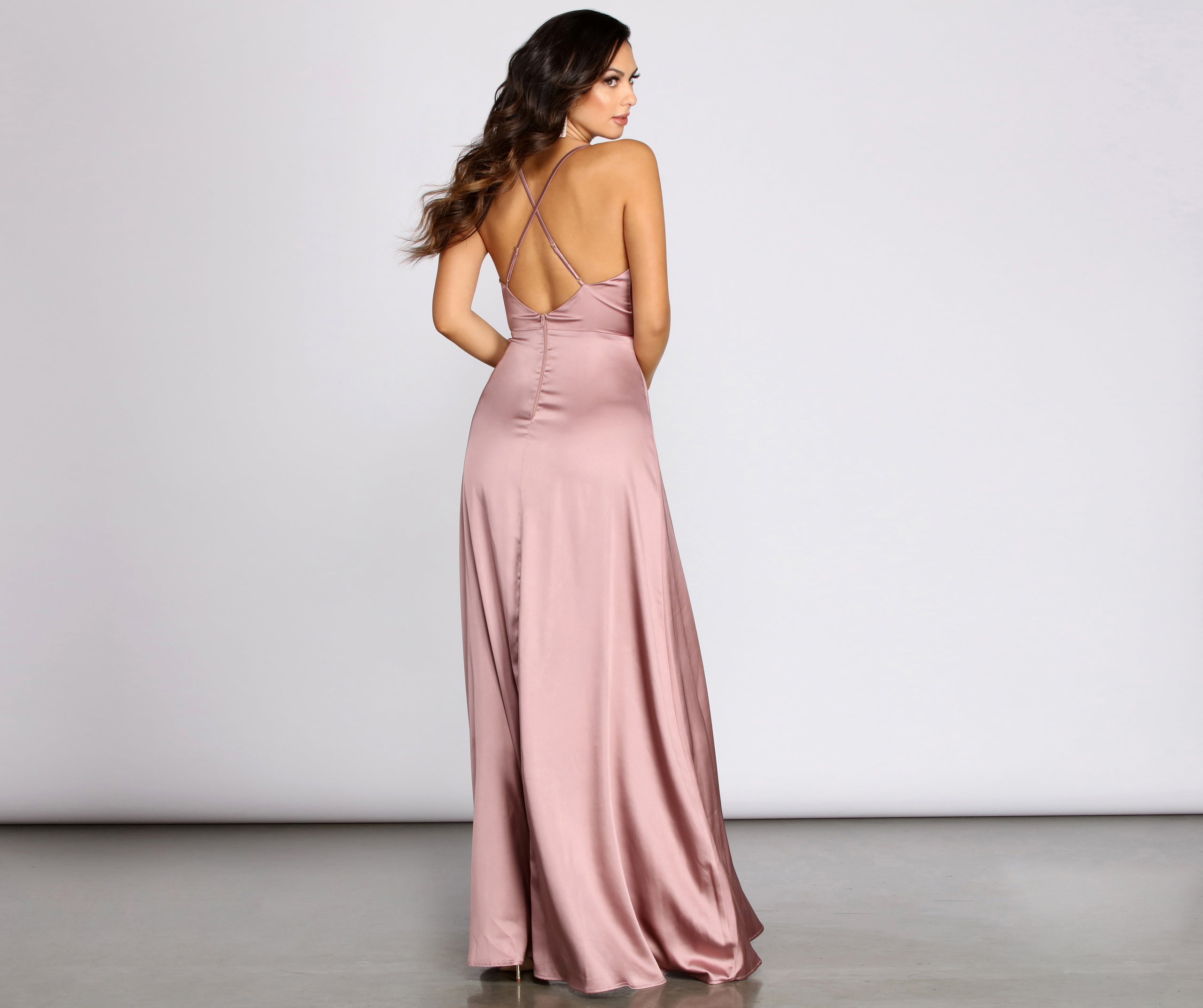 Tierra Cowl Neck Satin A-Line Dress