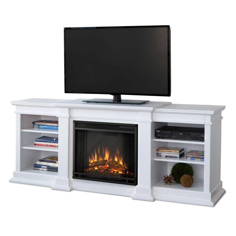 Real Flame Fresno 72 in. Media Console Electric Fireplace in White G1200E-W