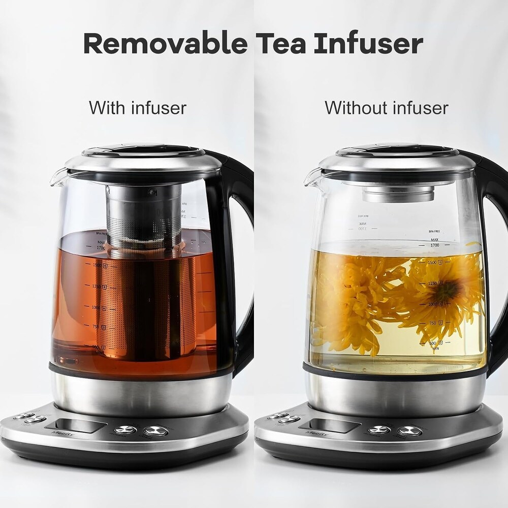 1.7L Electric Glass Tea Maker  LCD Display and Preset Brewing Programs