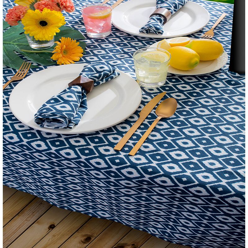 Blue and White Ikat Pattern Rectangular Tablecloth with Zipper 60” x 84”