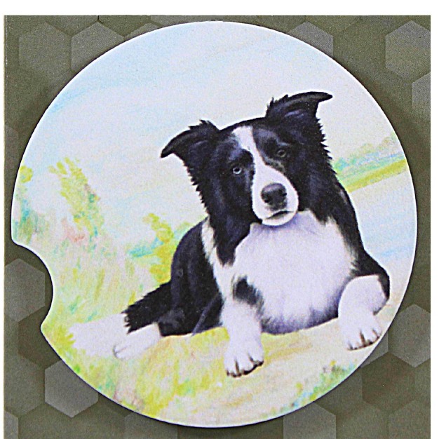 E amp S Imports Border Collie Car Coaster 1 Car Coaster Inches Super Absorbent 2335 Sandstone Multicolored