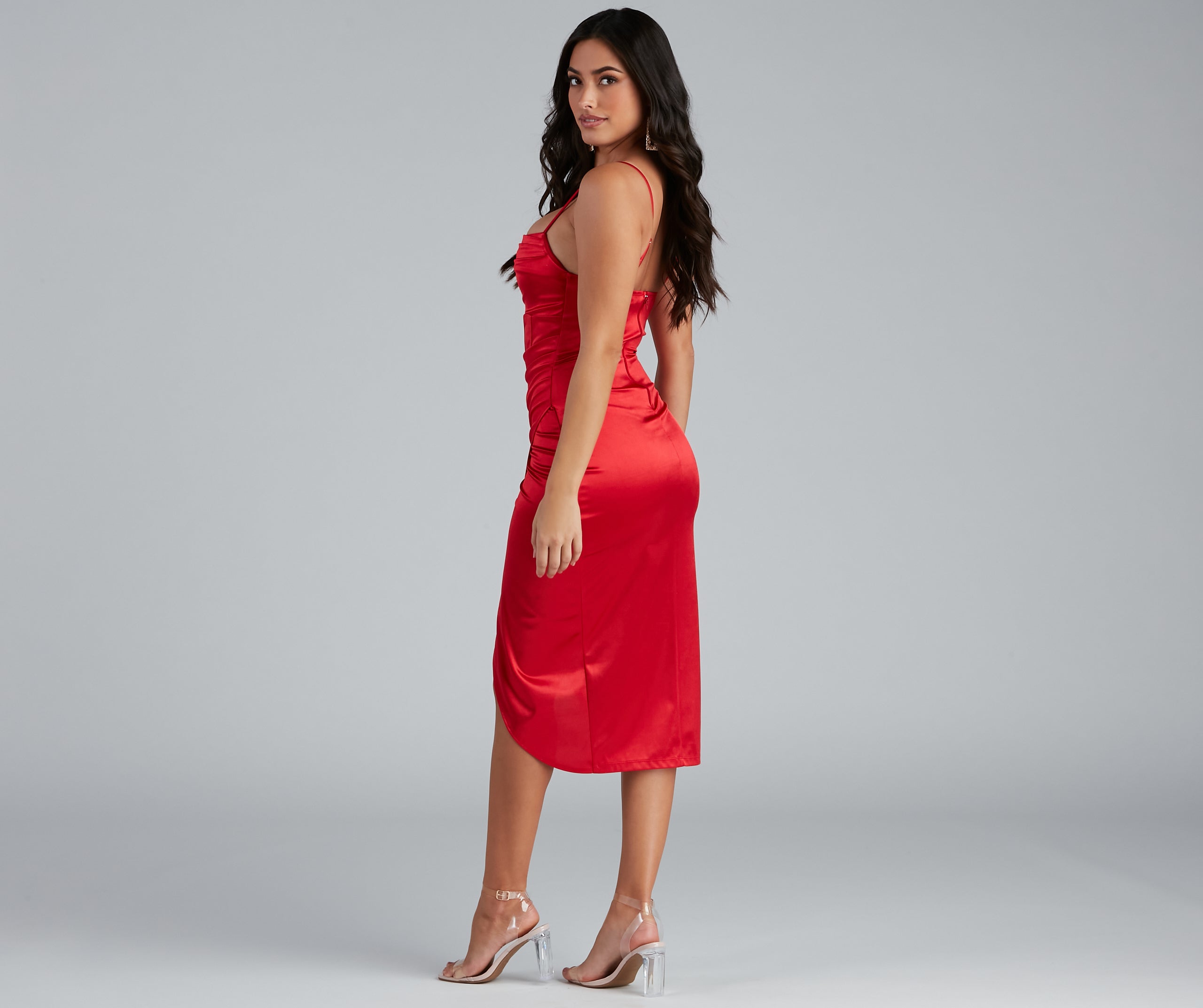 Margaret Formal Satin Wrap Midi Dress