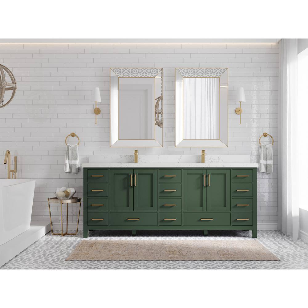 Willow Collections Malibu 84 in. W x 22 in. D x 36 in. H Double Sink Bath Vanity in Lafayette Green with 2 in. Empira Quartz Top MLB_LGN_EMP_WT_84