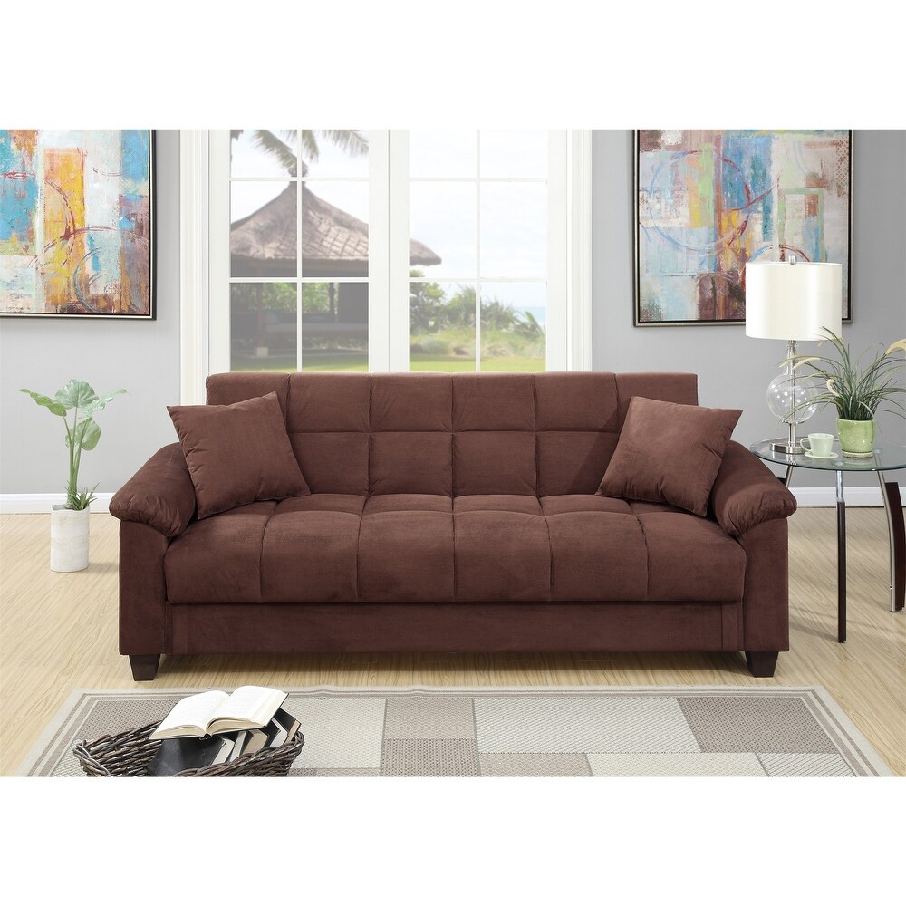 Contemporary Adjustable Sofa Chocolate Color Microfiber Futon Sofa