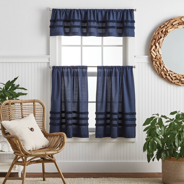 3pc Water x27 s Edge Tufted Window Valance And Tiers Set Navy Martha Stewart