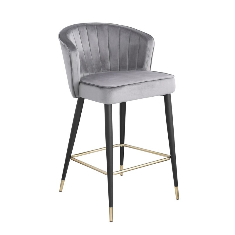 Contemporary Velvet Upholstered Counter Height Stool with Metal Legs