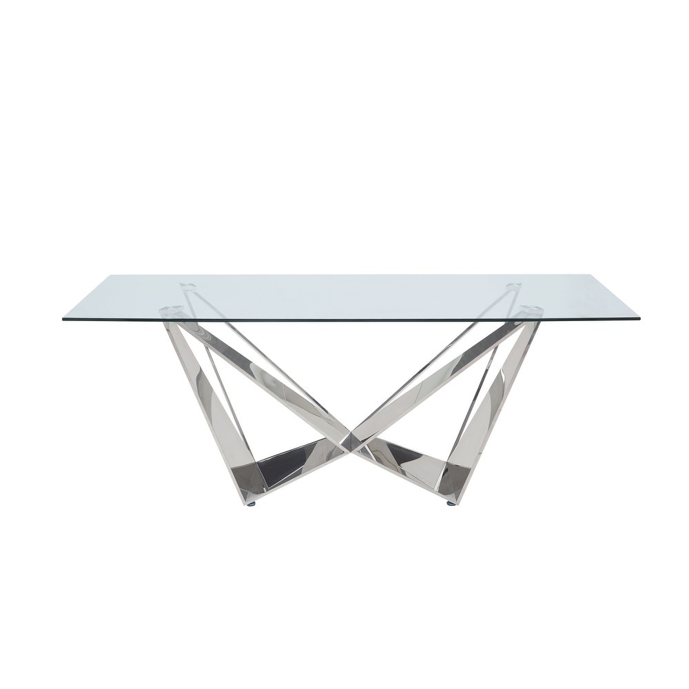 Dekel Dining Table in Clear Glass and Stainless Steel