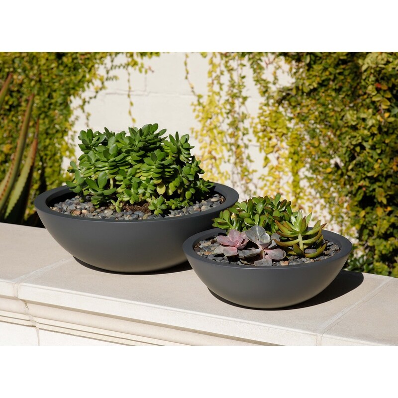 Indoor/Outdoor Large Nordic Minimalist Fiberstone Lightweight Round Planter