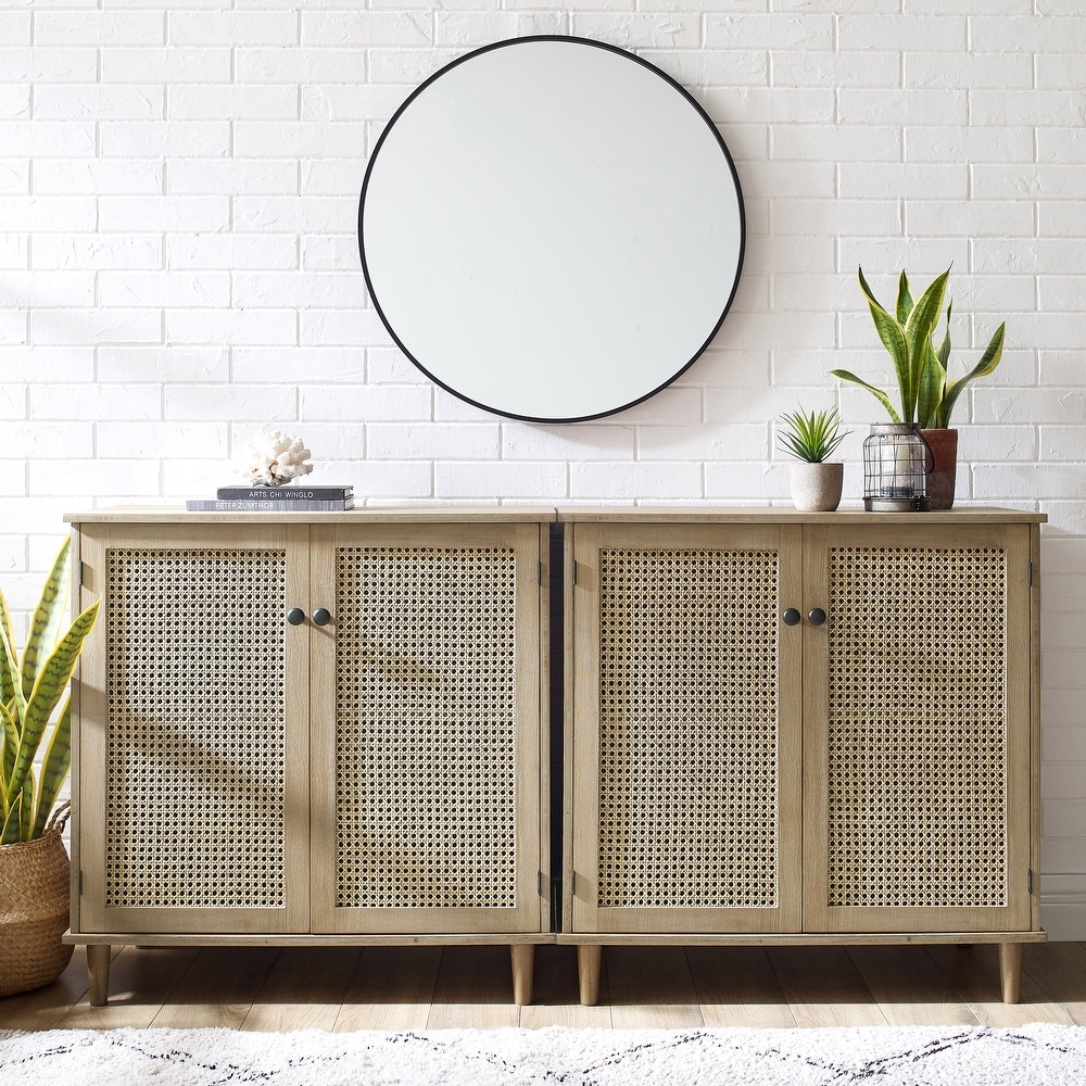 Art Leon Woven Rattan Wicker Doors Accent Cabinet Sideboards