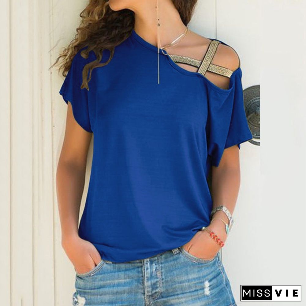 Women's Casual Cross Irregular Short-sleeved T-shirt Blouses