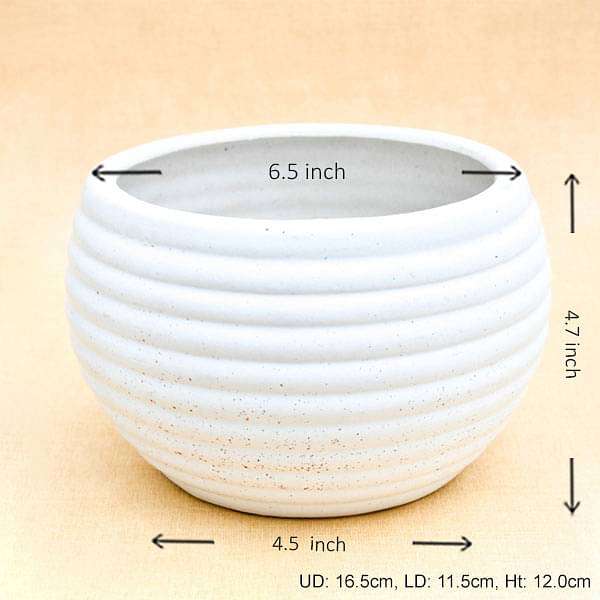 6.5 inch (17 cm) Ring Pattern Marble Finish Round Ceramic Pot (White) (set of 2)