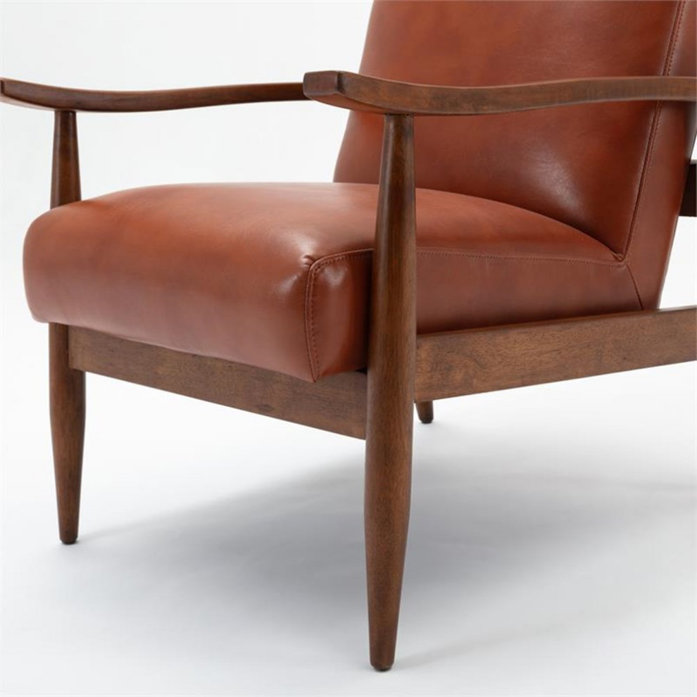 Bowery Hill Modern Faux Leather Wooden Base Accent Chair in Caramel   Midcentury   Armchairs And Accent Chairs   by Homesquare  Houzz