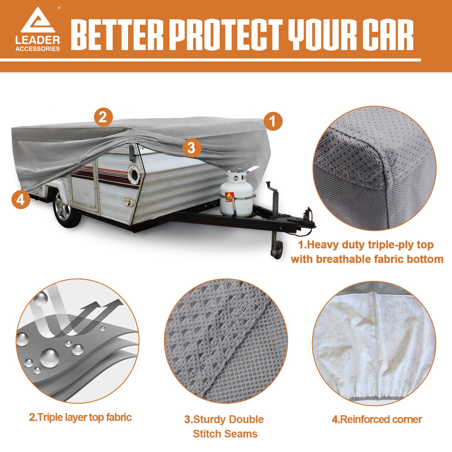 Leader Accessories Pop up Folding Camper Cover Fits RV Trailer 4-Layer Top SFS，12