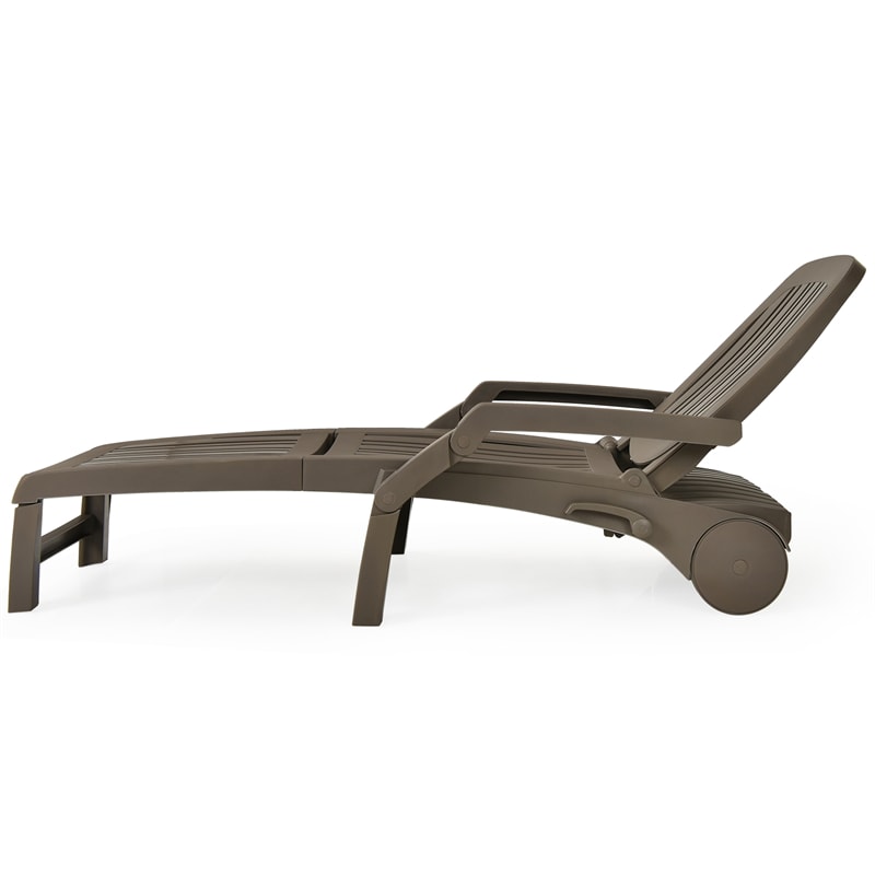 Outdoor Chaise Lounge Chair 6-Position Adjustable Patio Recliner with Wheels