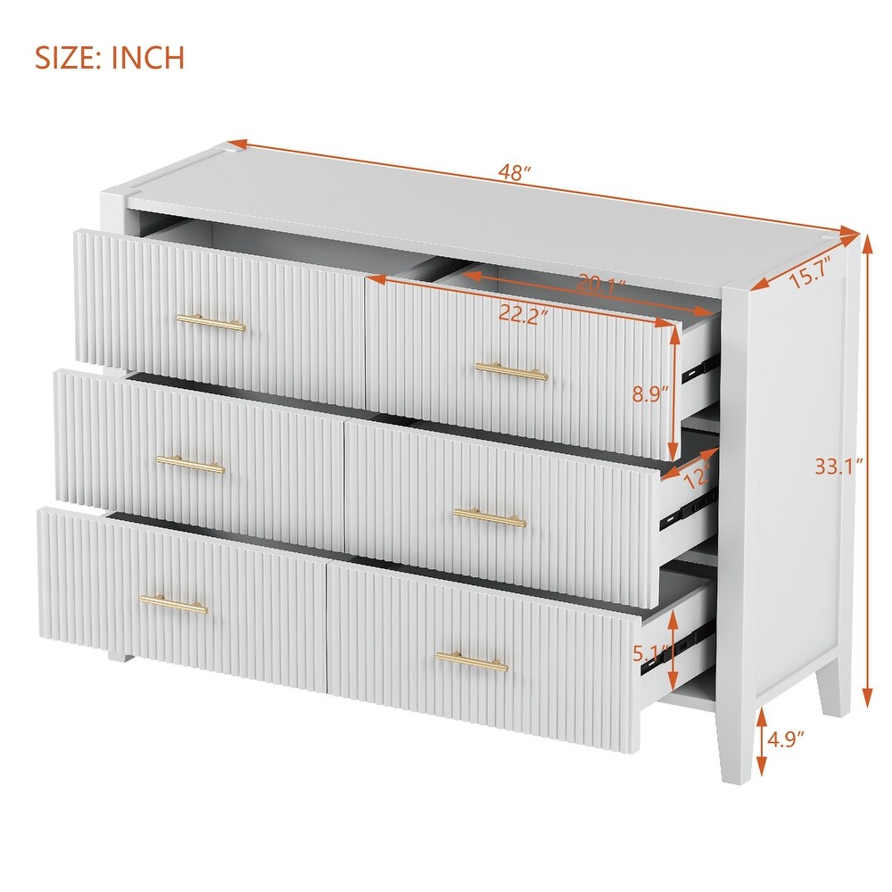 6 Drawer Dresser with Metal Handle for Bedroom