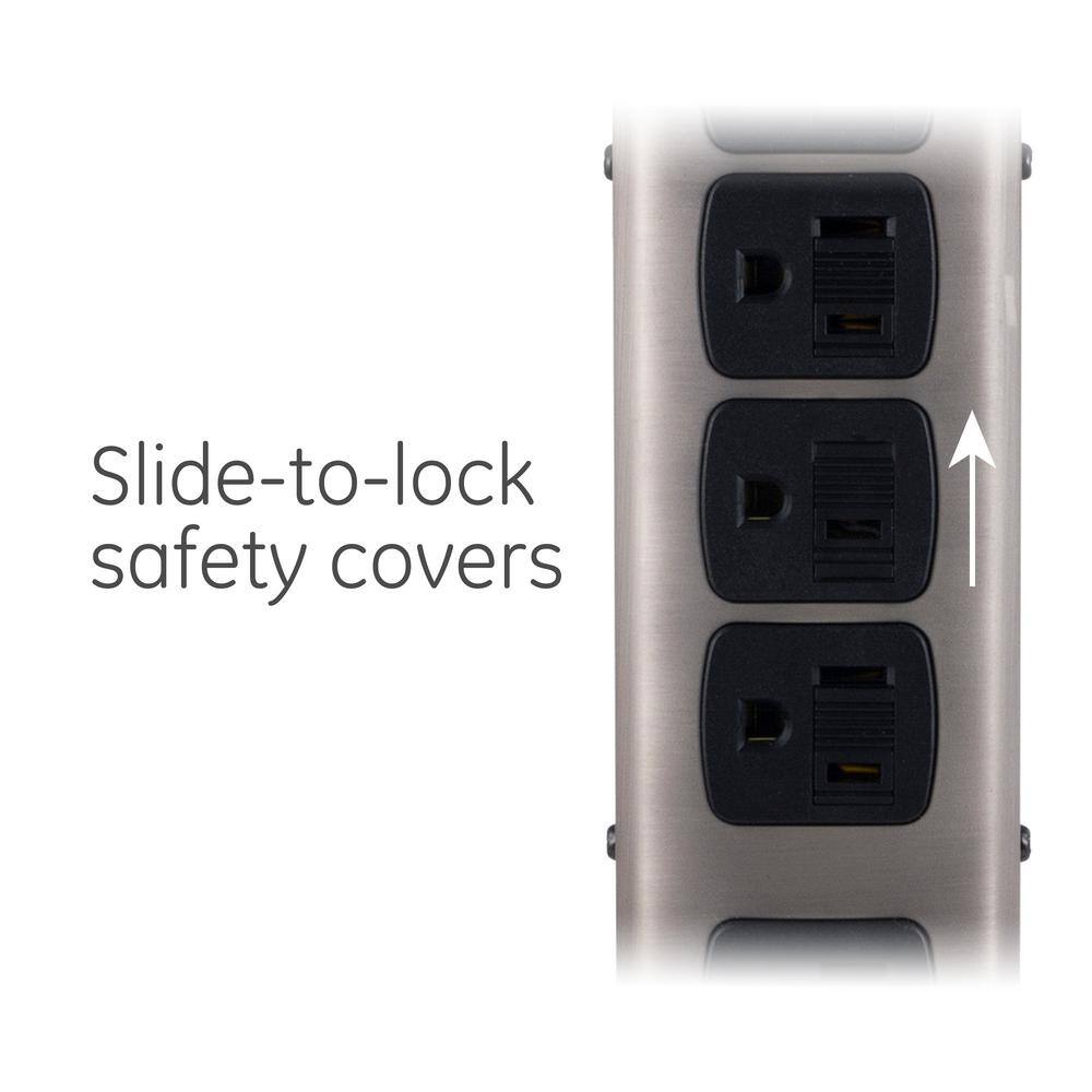 GE 5-Outlet 2-USB Port Surge Protector with 4 ft. Extension Cord Brushed Nickel 25428