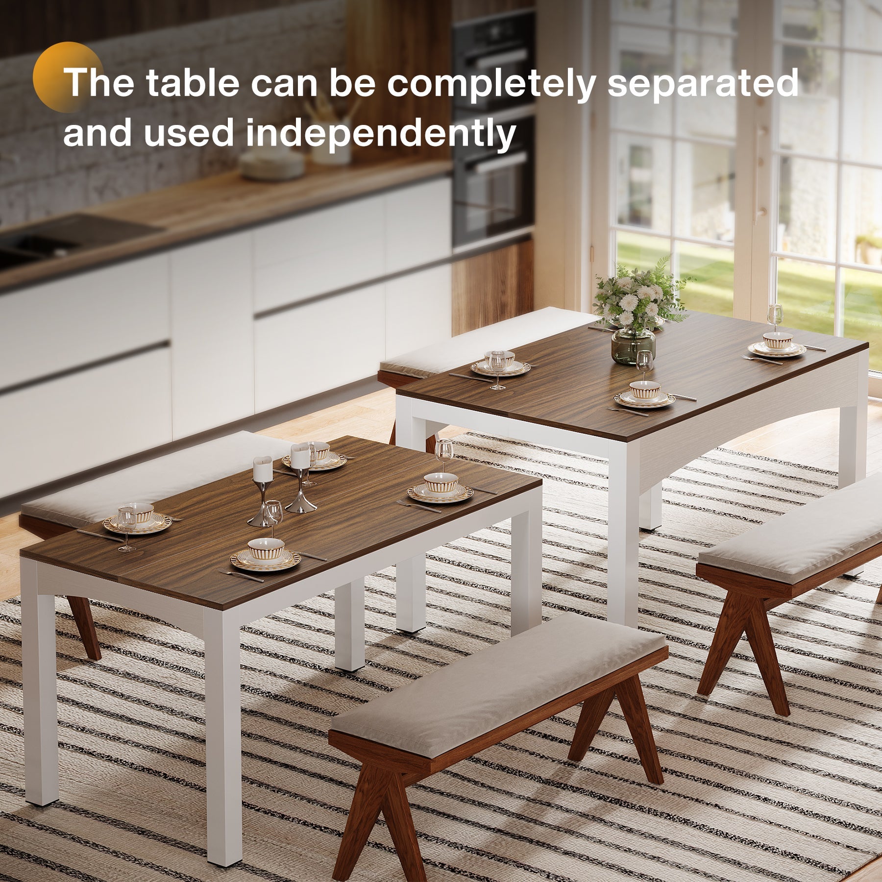 Extendable Dining Table, Farmhouse Kitchen Table for 6-10 people