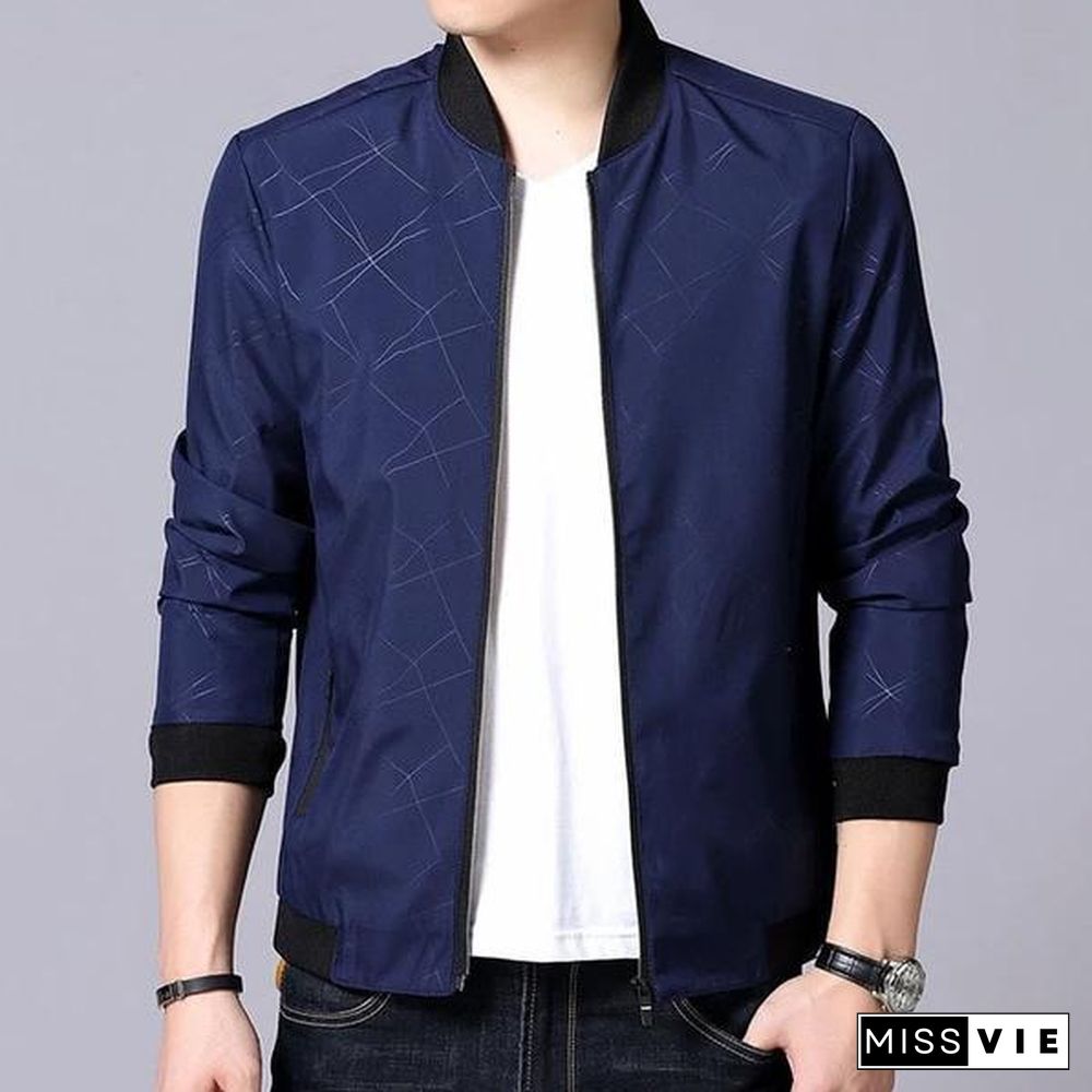 Men Brand Bomber Jacket Business Casual Stand Collar Coats New Zipper Rib sleeve Outerwear