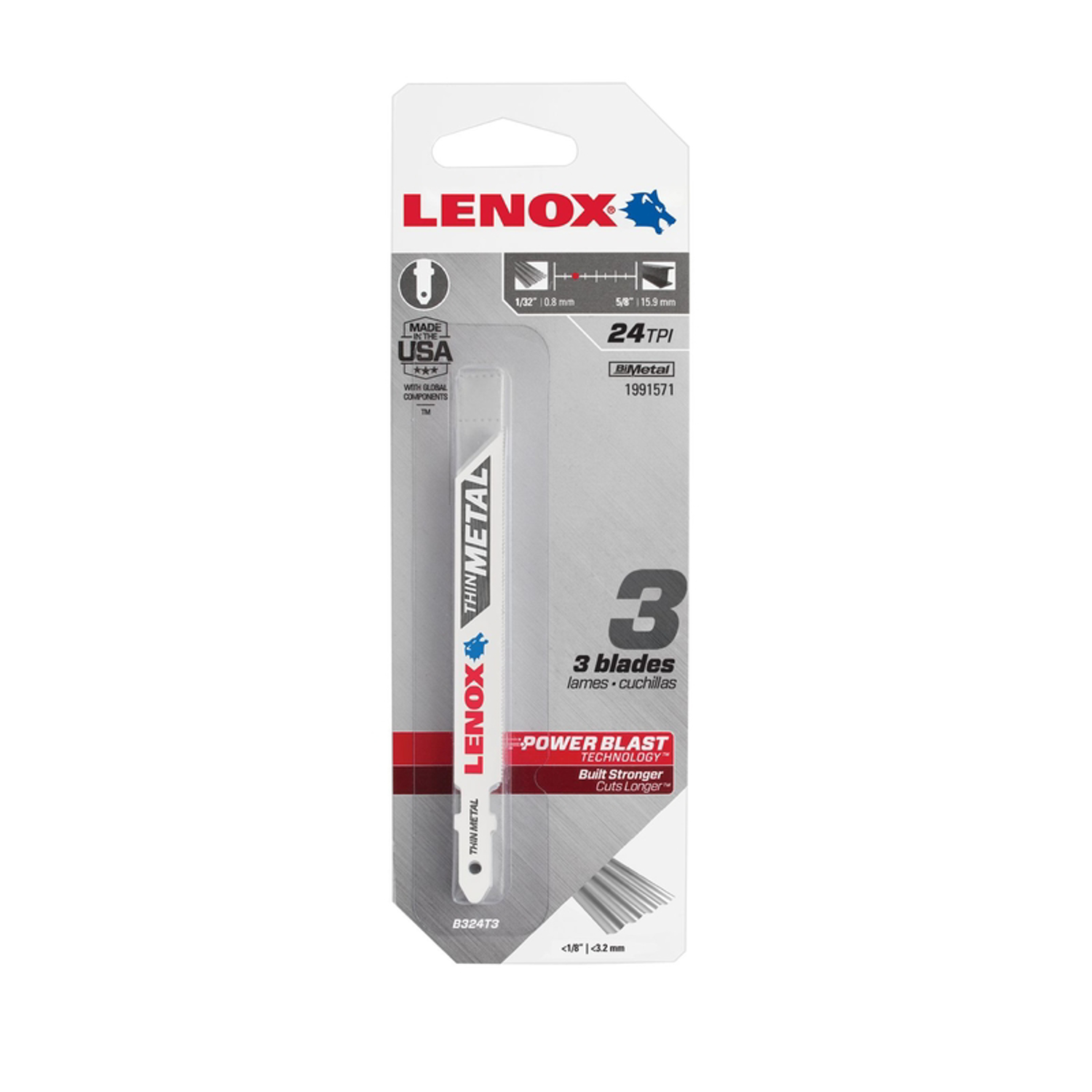 Lenox 3-5/8 in. Bi-Metal T-Shank Extra Thin Metal Jig Saw Blade 24 TPI 3 pk