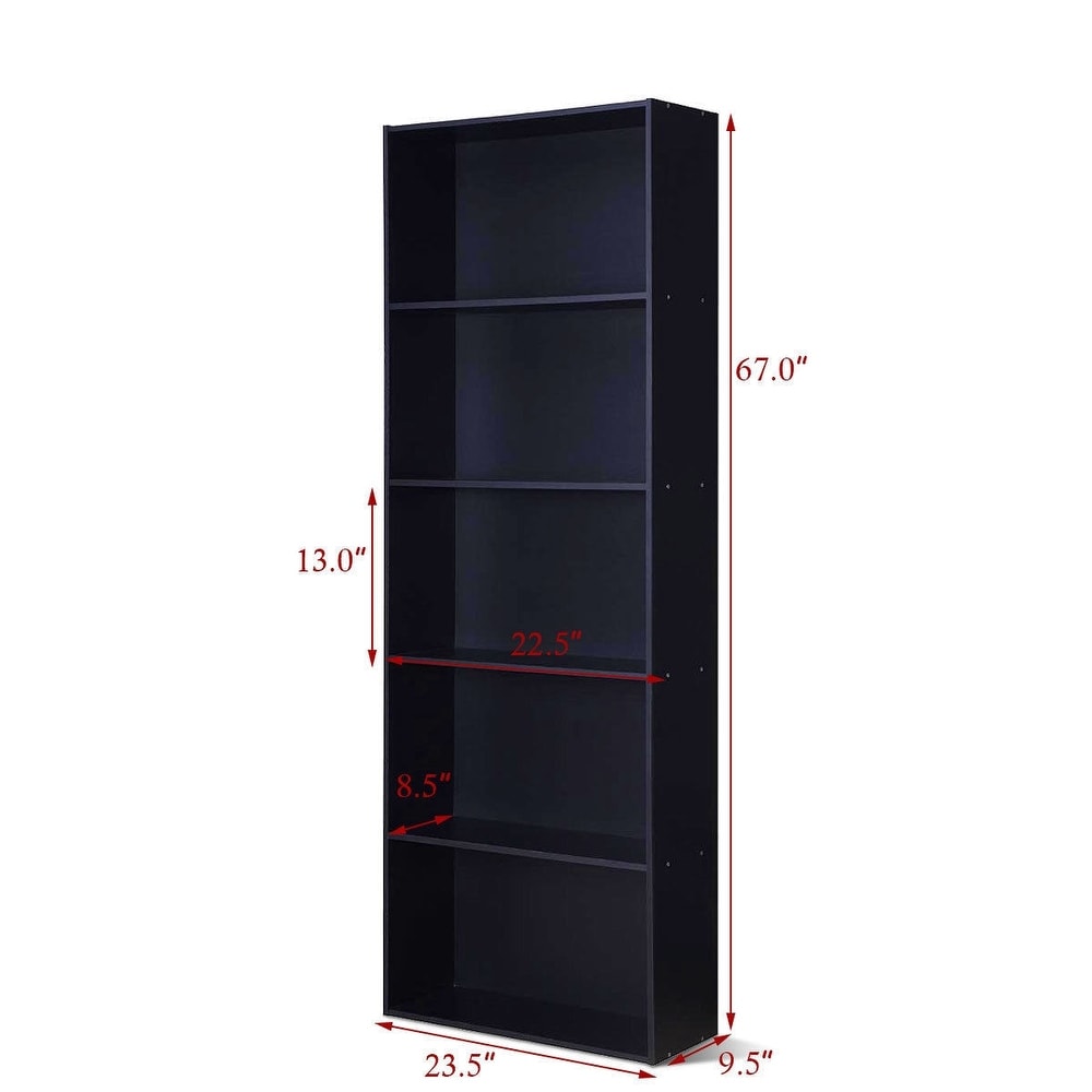 5 Shelf Storage Bookcase Modern Multi Functional Display Cabinet Furniture   Black   23.5\