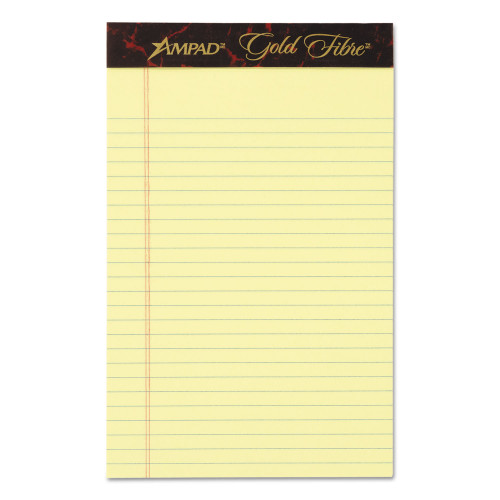 Ampad Gold Fibre Quality Writing Pads， Medium/College Rule， 5 x 8， Canary， 50 Sheets， Dozen (20004)