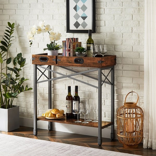 VECELO， (Set of 2) Industrial Console Table with 2 Storage Trays