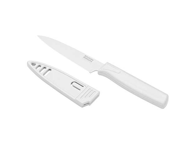 Kuhn Rikon Colori Non stick Straight Paring Knife With Safety Sheath 4 Inch 10 16 Cm Blade Marshmallow