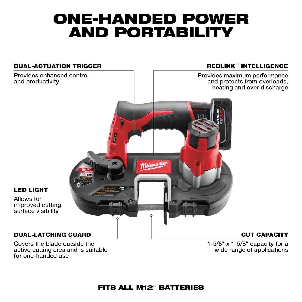 Milwaukee M12 12-Volt Lithium-Ion Cordless Sub-Compact Band Saw XC Kit With One 3.0h Battery， Charger And Hard Case