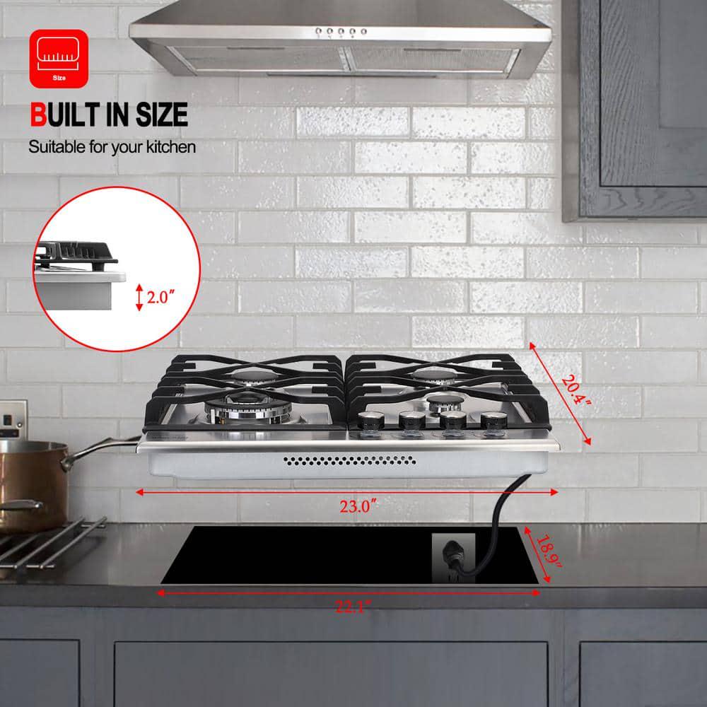 GASLAND Chef 24 in Builtin Gas Stove Top LPG Natural Gas Cooktop in Stainless Steel with 4Sealed Burners ETL