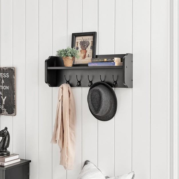 X 9 quot Entryway Floating Utility Wall Shelf With Hooks Black Danya B