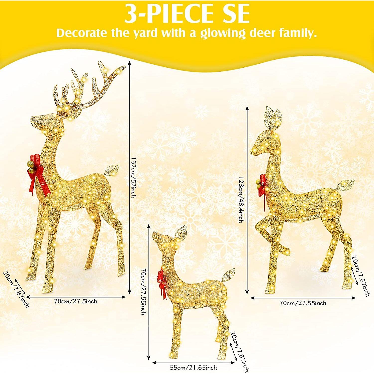 Christmas Lighted Reindeer Family Outdoor Christmas Yard Decoration Large Holiday Lighted Deer Set For Yard Art Indoor Outdoor Lawn Decor (gold， Big)