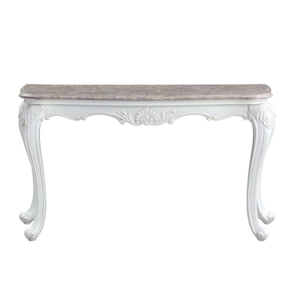 Sofa Table with Marble Top and Cabriole Legs  Antique White