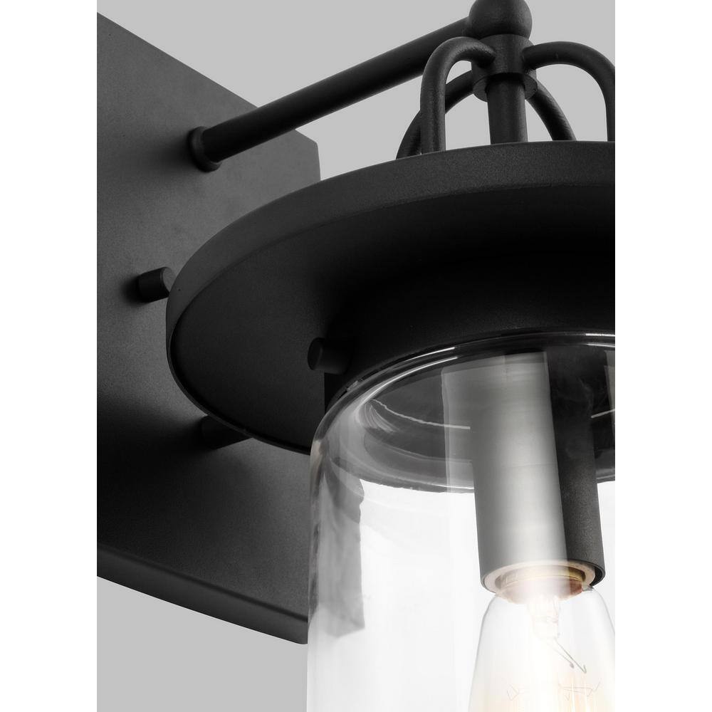 Generation Lighting Tybee Medium 1-Light Black Hardwired Outdoor Wall Lantern Sconce with Clear Glass Shade 8608901-12