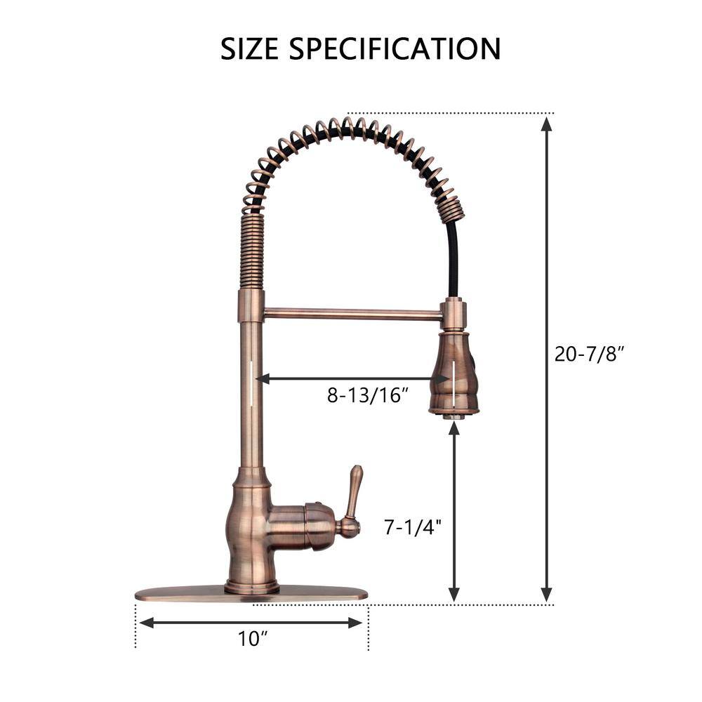 Akicon Single-Handle Pre-Rinse Spring Pull-Down Sprayer Kitchen Faucet in Antique Copper AK518-AC