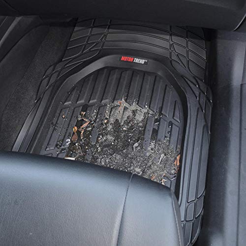 Motor Trend FlexTough Contour-2 Piece Front Car Floor Mats- Black FlexTough Contour Liners-Deep Dish Heavy Duty Rubber Floor Mats for Car SUV Truck and Van-All Weather Protection， Universal Trim to Fit